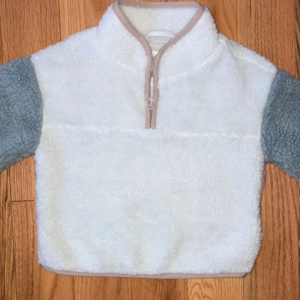 Carter’s Little Planet Recycled Sherpa Quarter Zip Pullover - 12m - White & Blue - Picture 4 of 4
